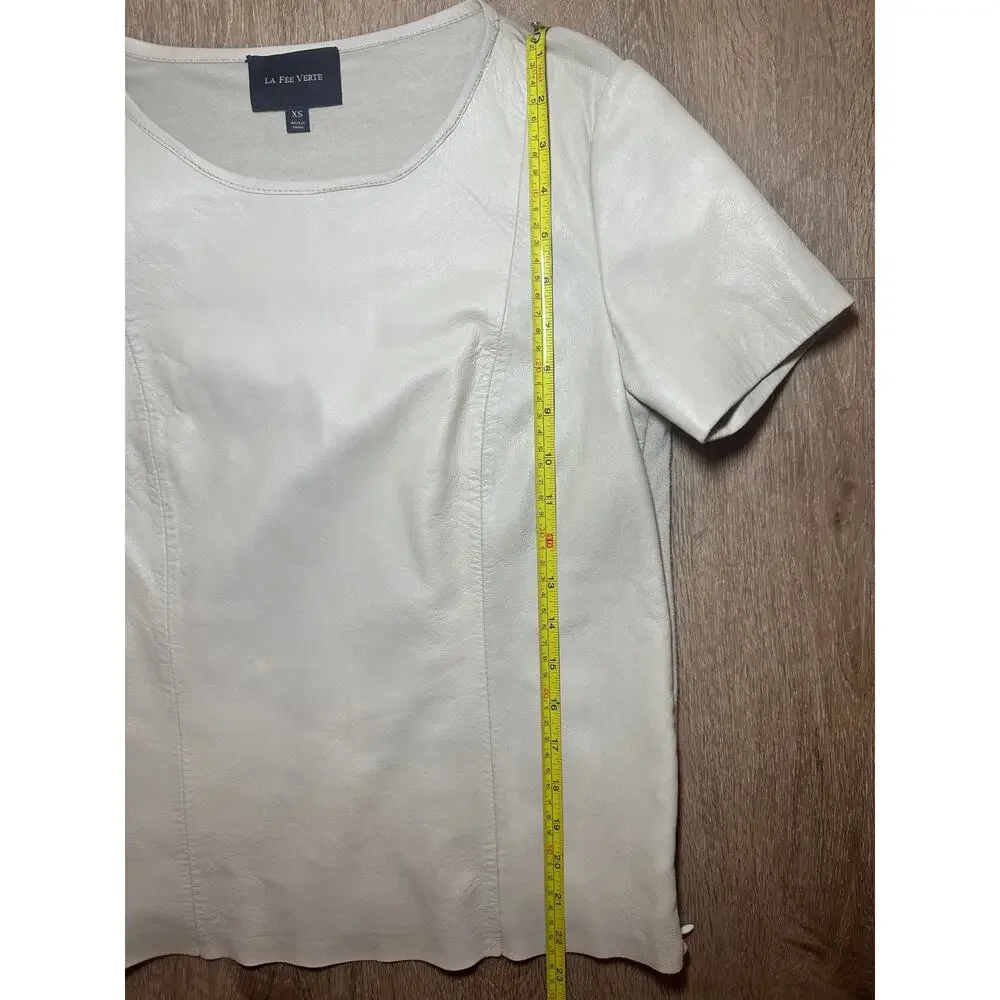 La Fee Verte Anthropologie Tan Leather Top XS Minimalist Workwear Western - Picture 5 of 8